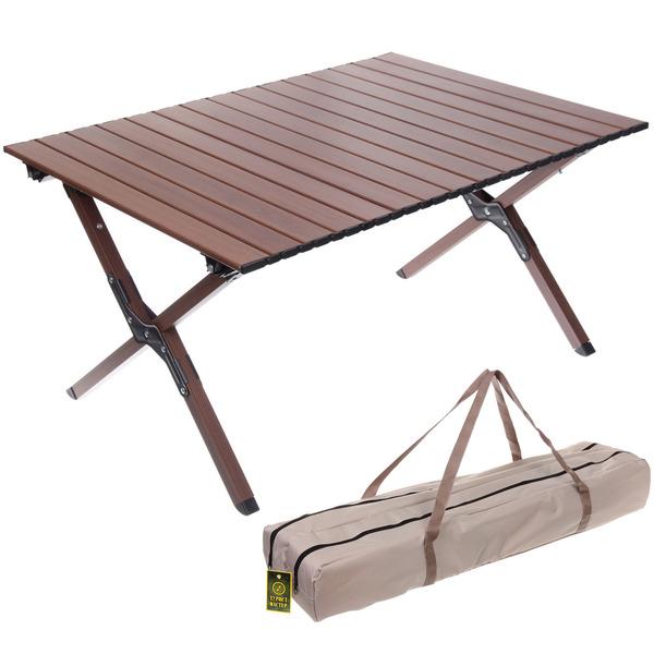 Стол кемпинговый складной 86*58*44 см, цвет: темное дерево, каркас алюминий